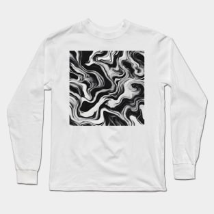 Black and white suminagashi marbled pattern Long Sleeve T-Shirt